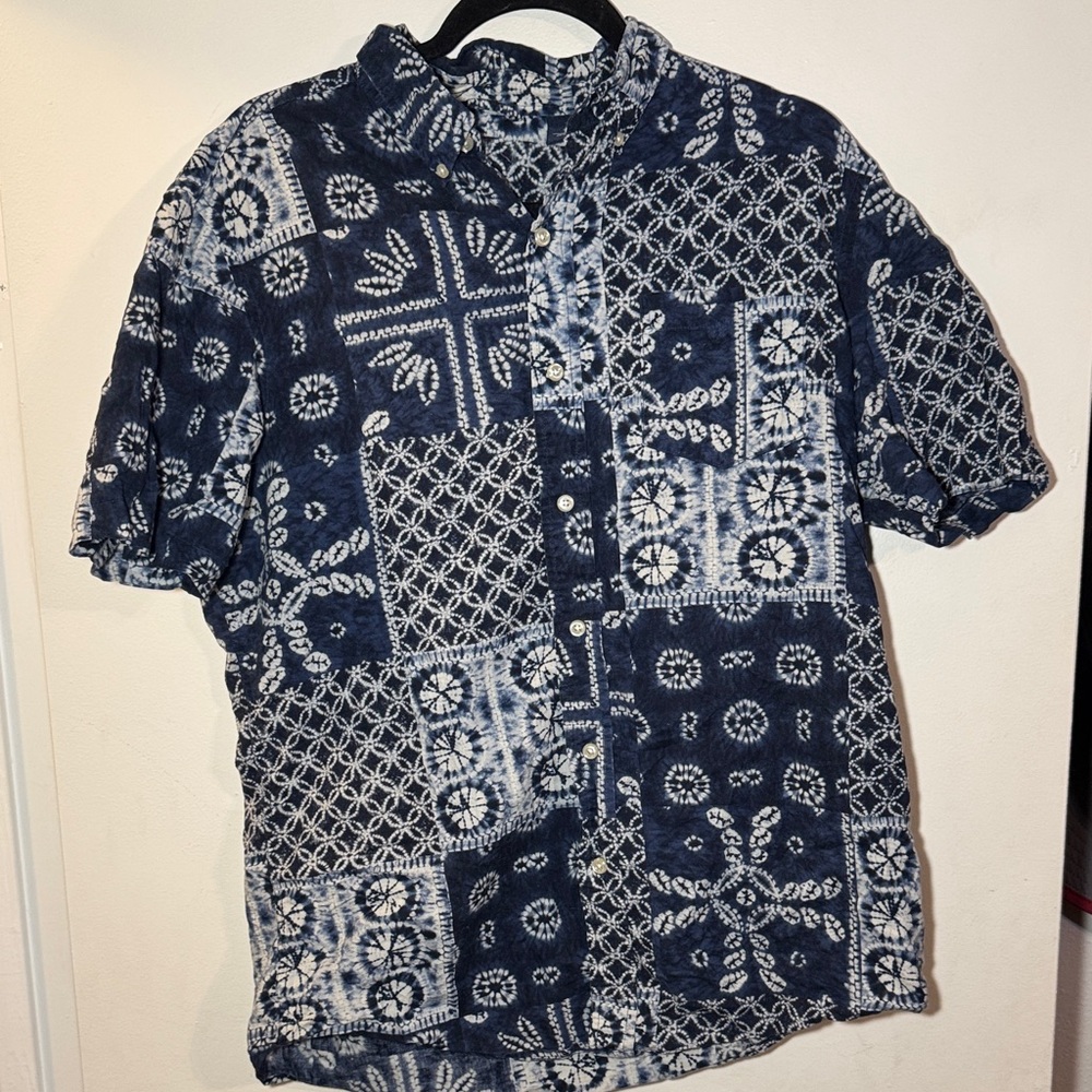 Navy Blue Patterned Men's button down Shirt